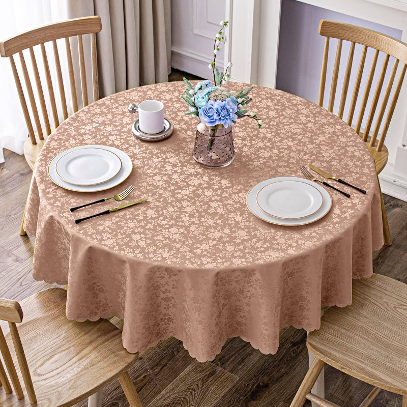 Smiry Round Table Cloth Waterproof Heavy Duty Vinyl Tablecloths Wipeable Washable Table Cover for Kitchen and Dining Room Tan 60 Round - Image 2