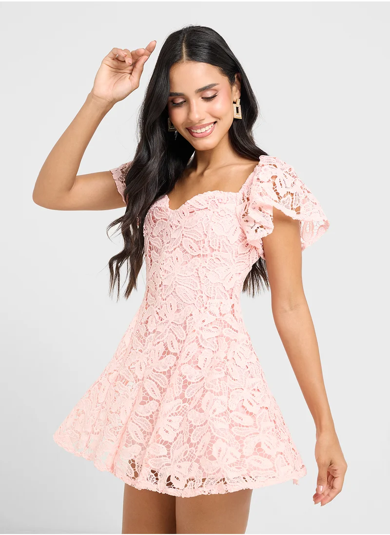 Ginger Lace Detail Sweetheart Neckline Skater Dress
