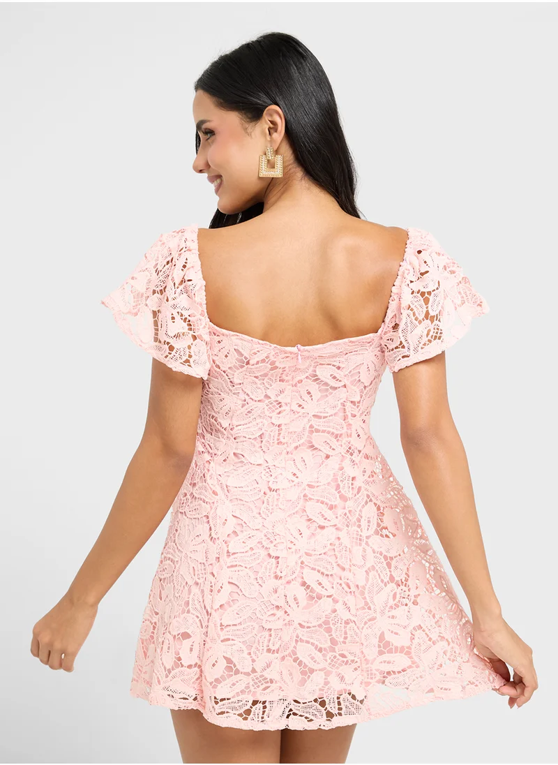 Ginger Lace Detail Sweetheart Neckline Skater Dress