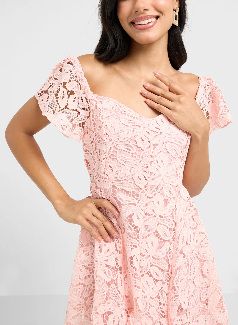 Ginger Lace Flutter Sleeve Dress