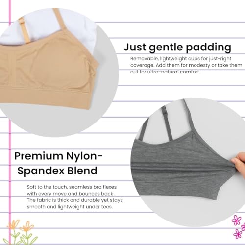 Popular Girls Training Bra Pack – Crop Cami Training Bras for Girls. Seamless Bra Removable Padding Basics M - Image 5