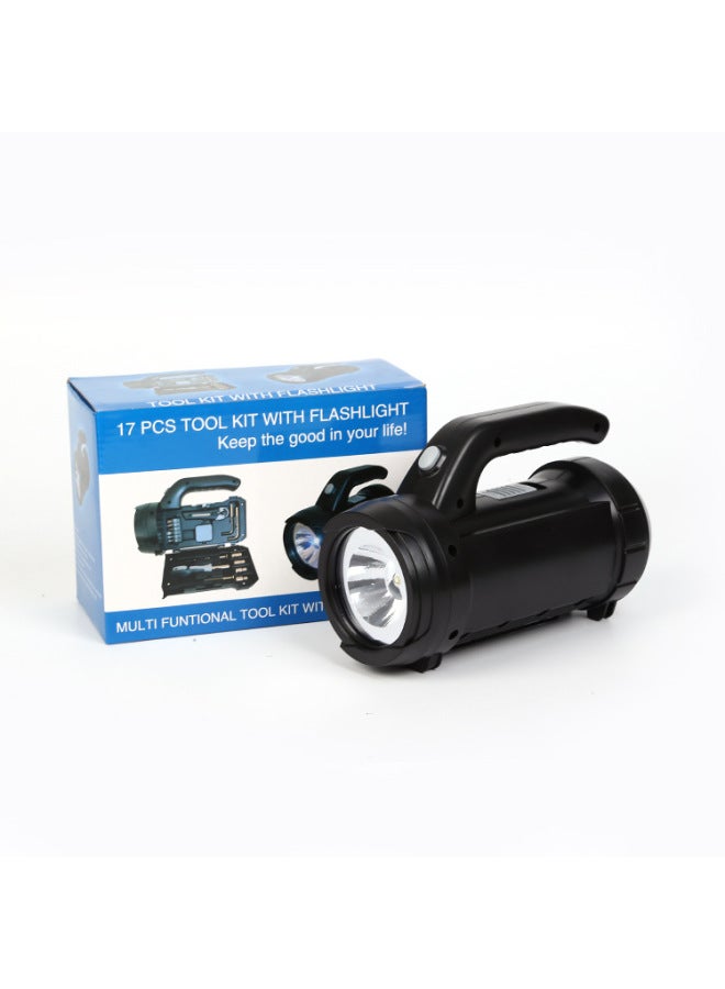 E-commerce Outdoor Home Working Lighting Flashlight Tool Set Portable Lamp Hardware Tool Set-Color:Black Portable Tool Lamp