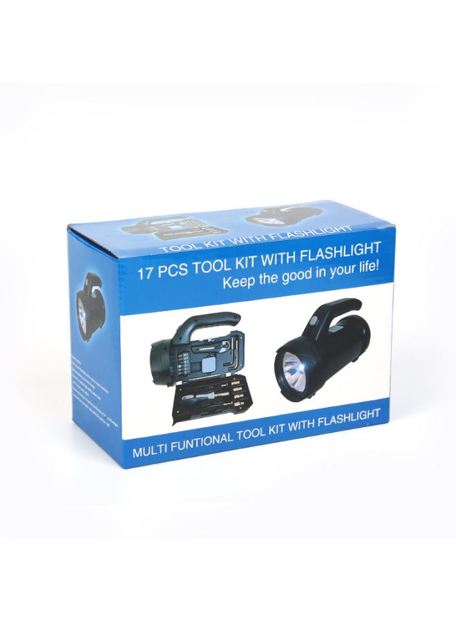 E-commerce Outdoor Home Working Lighting Flashlight Tool Set Portable Lamp Hardware Tool Set-Color:Black Portable Tool Lamp