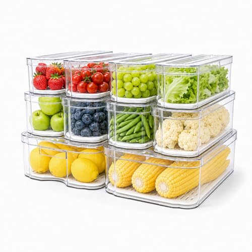 SMRCAD 10 Pack Refrigerator Organizers, Clear Container and Organizer Bins with Lids, Stackable Storage Containers for Fruits, Vegetable (Set of 10) - Image 1