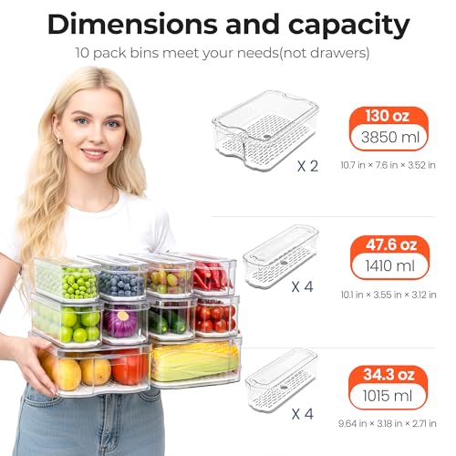 SMRCAD 10 Pack Refrigerator Organizers, Clear Container and Organizer Bins with Lids, Stackable Storage Containers for Fruits, Vegetable (Set of 10) - Image 4