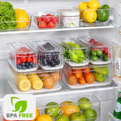 SMRCAD 10 Pack Refrigerator Organizers, Clear Container and Organizer Bins with Lids, Stackable Storage Containers for Fruits, Vegetable (Set of 10) - Image 3