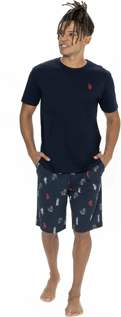 U.S. Polo Assn. 18867 Men's Short Sleeve Crew Neck Pajama Set with Shorts-Navy Blue