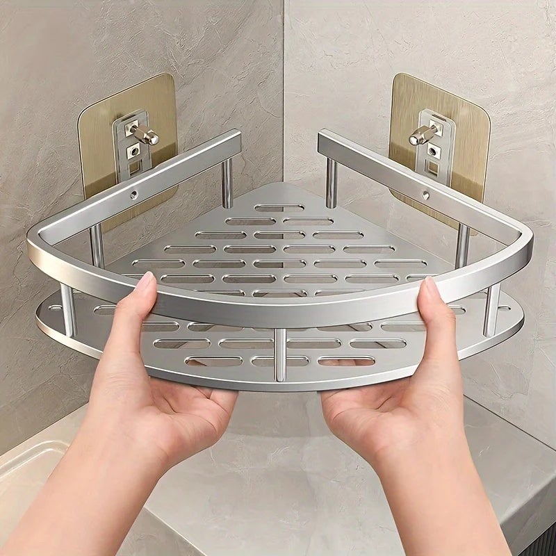 Metal Tension Mounted Shower Caddy, Wall Corner Shelf for Bathroom Storage, Organizer for Toiletries and Accessories - Image 1