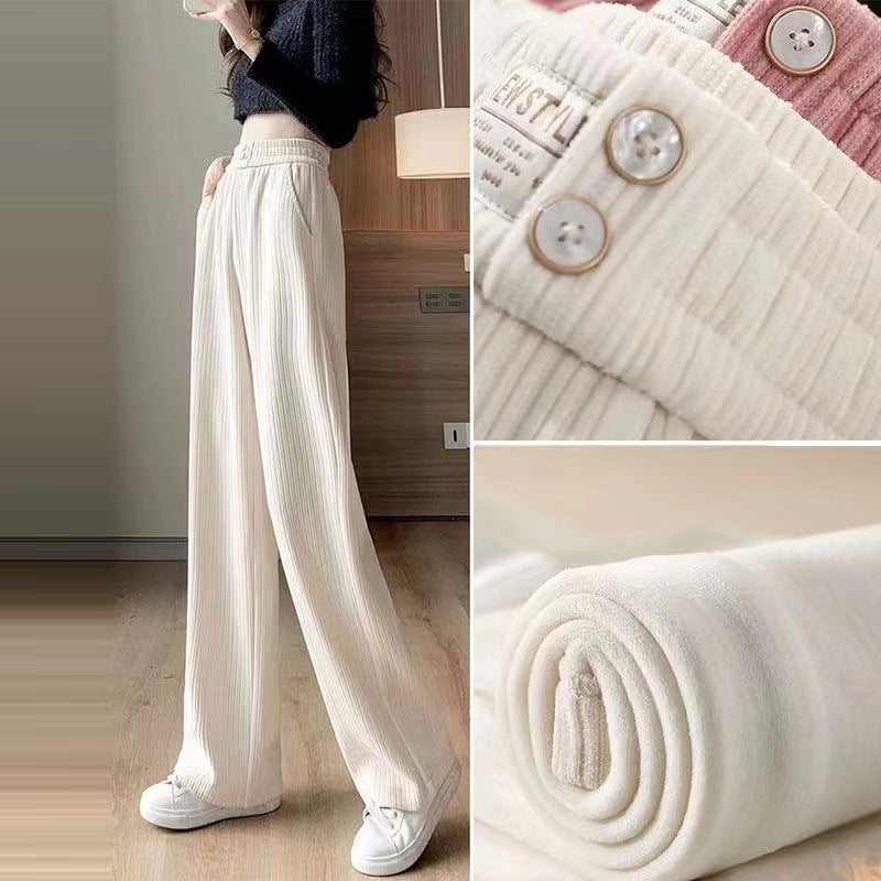 A generation of womens wide-leg pants high waist slim plus velvet padded loose casual straight yoga pants pants children D-30-plus velvet thickening-White D-30-plus velvet thickening-White 