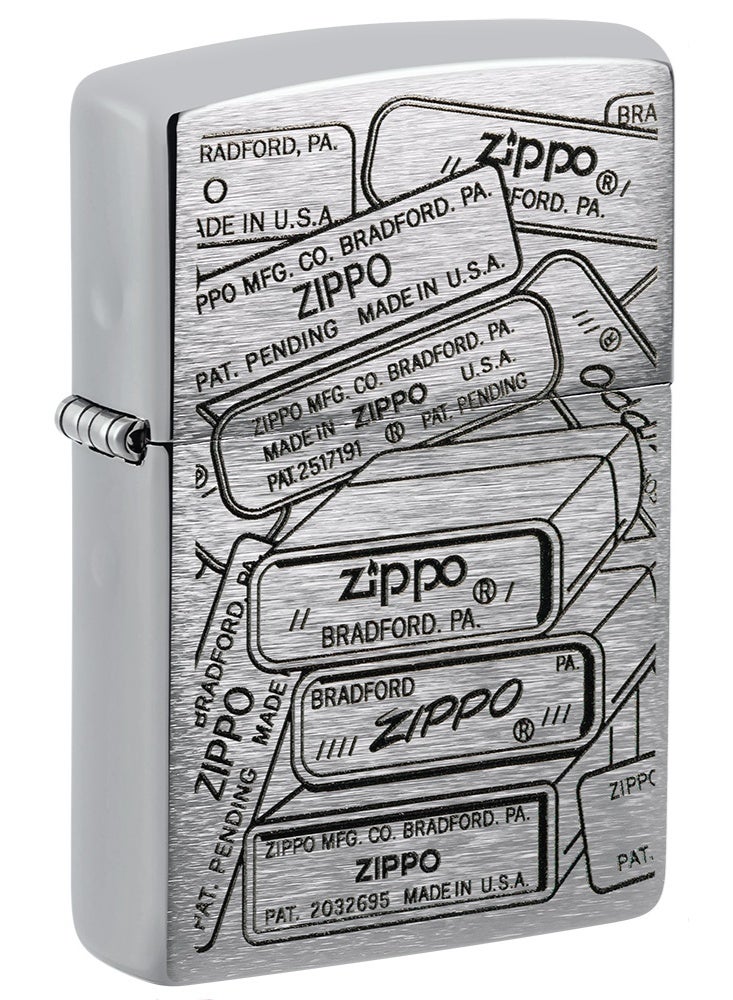 Zippo 48713 200 Bottom Stamps Design Brushed Chrome Windproof Lighter - Image 1