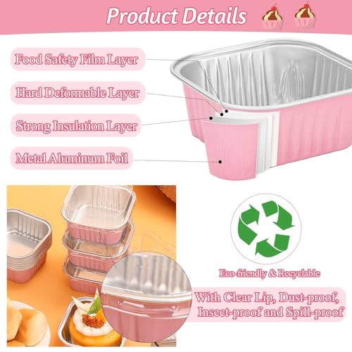 selizo 60 Pack 5oz Mini Disposable Cake Pans with Lids, Aluminum Foil Square Baking Cups, 3.5x3.5 Small Baking Cake Tins Cup Cake Containers with Lids for Individual Cakes - Image 4