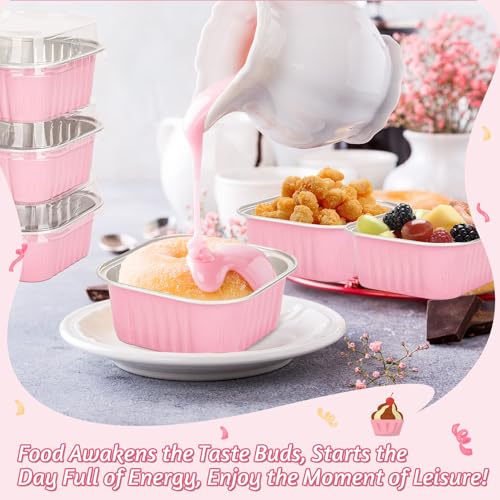 selizo 60 Pack 5oz Mini Disposable Cake Pans with Lids, Aluminum Foil Square Baking Cups, 3.5x3.5 Small Baking Cake Tins Cup Cake Containers with Lids for Individual Cakes - Image 2