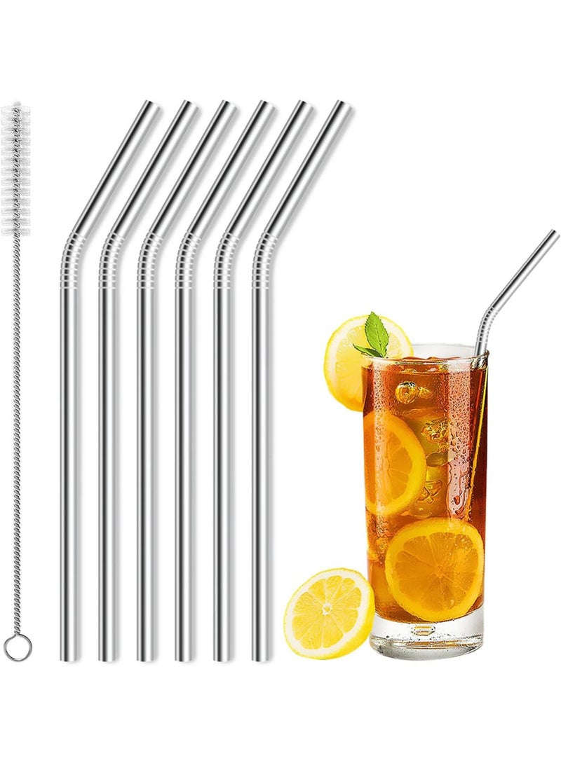 Monda 6 Pcs Stainless Steel Straws, Reusable Metal Straws for 30 oz & 20 oz Tumblers Cups Mugs Cold Beverage, Free Cleaning Brush Included - Image 1