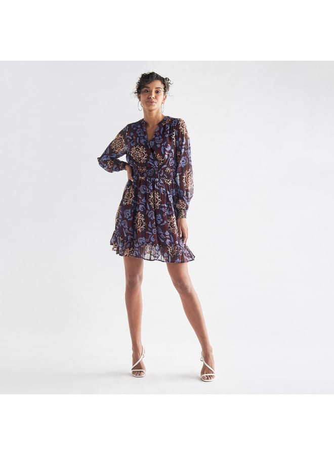 Splash FAV All-Over Print Mandarin Collar Dress with Long Sleeves  - Image 2