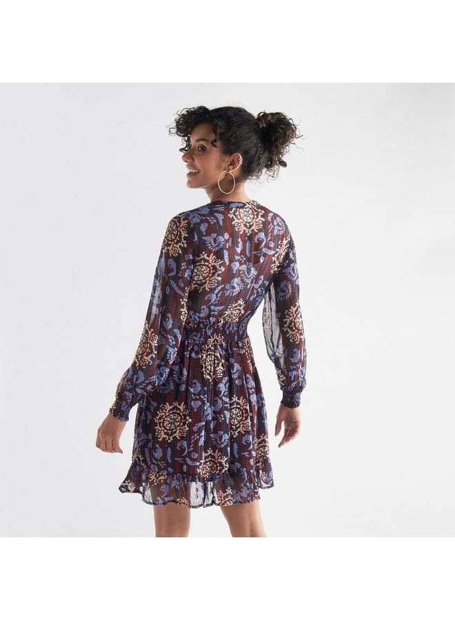 Splash FAV All-Over Print Mandarin Collar Dress with Long Sleeves  - Image 3