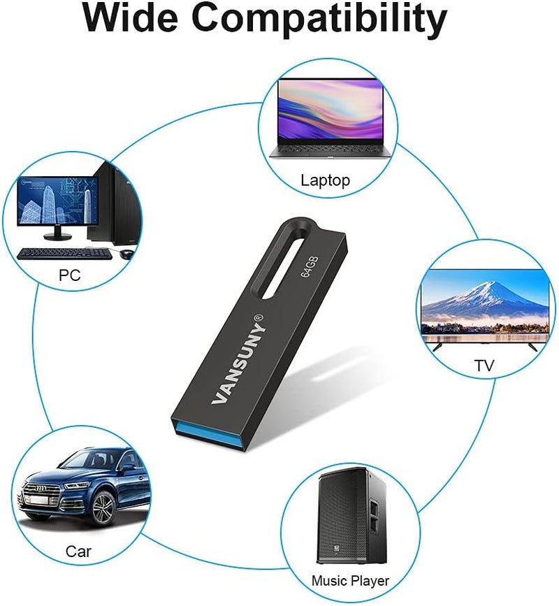 مجموعة Vansuny المكونة من 5 وحدات تخزين USB 3.0 سعة 64GB، وحدات تخزين فلاش معدنية مقاومة للماء، عصي ذاكرة فائقة السرعة، محركات إبهام محمولة لأجهزة الكمبيوتر/الأجهزة اللوحية/ماك/لابتوب - Image 5