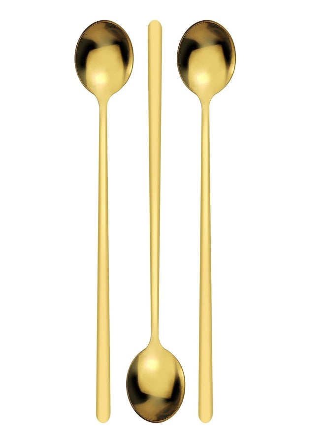 JUNSDUKE 3 Pack Coffee Spoons, Round Dessert Spoons, Stainless Steel Tea Spoon Set for Chocolate, Cake,Ice Cream (3, Gold) - Image 1