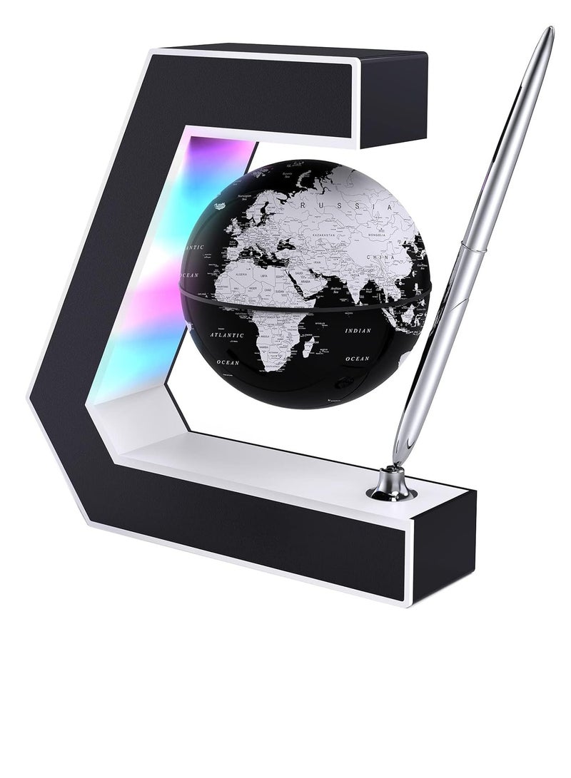 KASTWAVE كرة عائمة مع أضواء LED، كرة عائمة بتقنية التعليق المغناطيسي مع قلم، محمولة للكتابة على مكتب المكتب، خريطة العالم لتزيين المكتب، باللون الأسود - Image 1