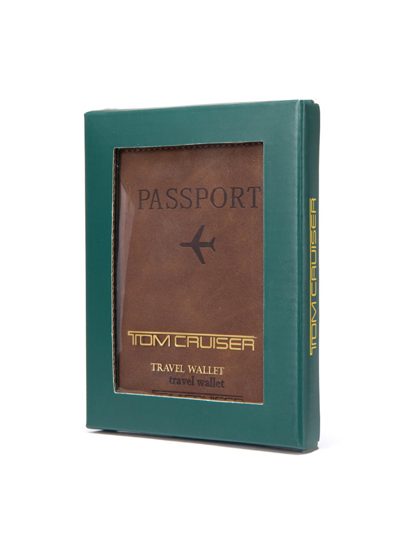 TOM CRUISER RFID Passport Holder, Slim PU Travel Wallet with Passport Pocket, 4 Card Slots, 2 SIM Slots, Cash & Boarding Pass Storage, Elastic Closure, Brown - Image 5