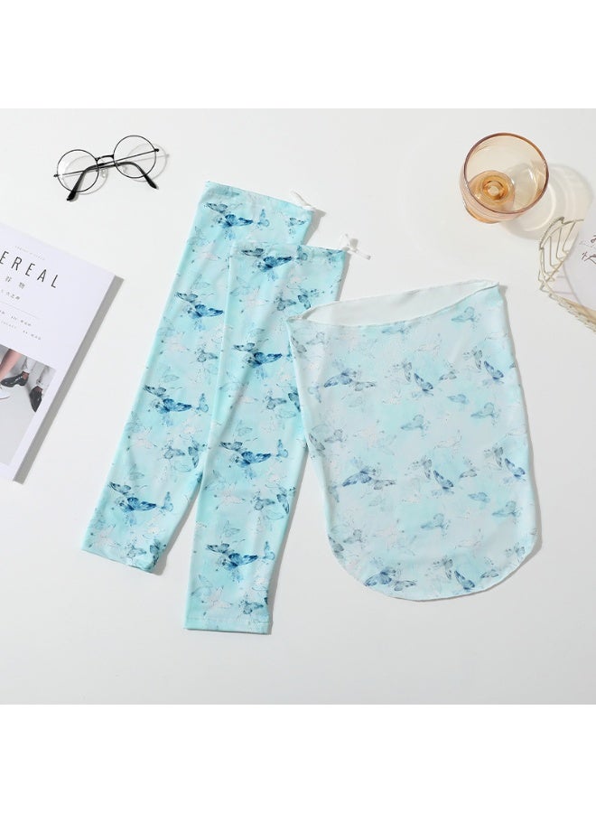 طقم حماية من الشمس UPF 50+ للصيف - قناع وجه من حرير الجليد وأكمام ذراع مبردة للنساء، أغطية ذراع قابلة للتهوية للحماية من الأشعة فوق البنفسجية لركوب الدراجات والقيادة والأنشطة الخارجية - Image 1