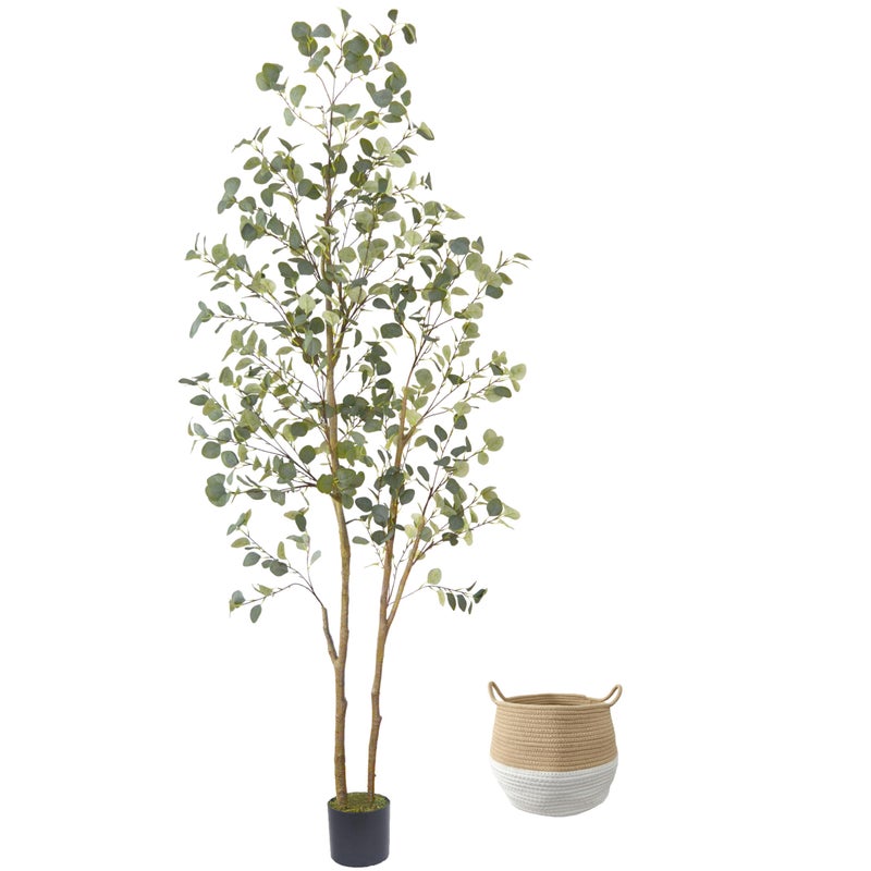 Warmplants Artificial Eucalyptus Tree, 8ft Large Fake Silk Leaves Eucalyptus Plant with Basket, 96â€ Faux Tree for Home Office Livingroom Floor Decor Indoor Outdoor - Image 2