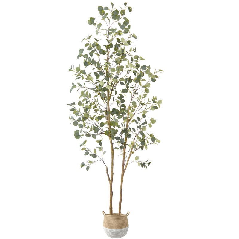 Warmplants Artificial Eucalyptus Tree, 8ft Large Fake Silk Leaves Eucalyptus Plant with Basket, 96â€ Faux Tree for Home Office Livingroom Floor Decor Indoor Outdoor - Image 1