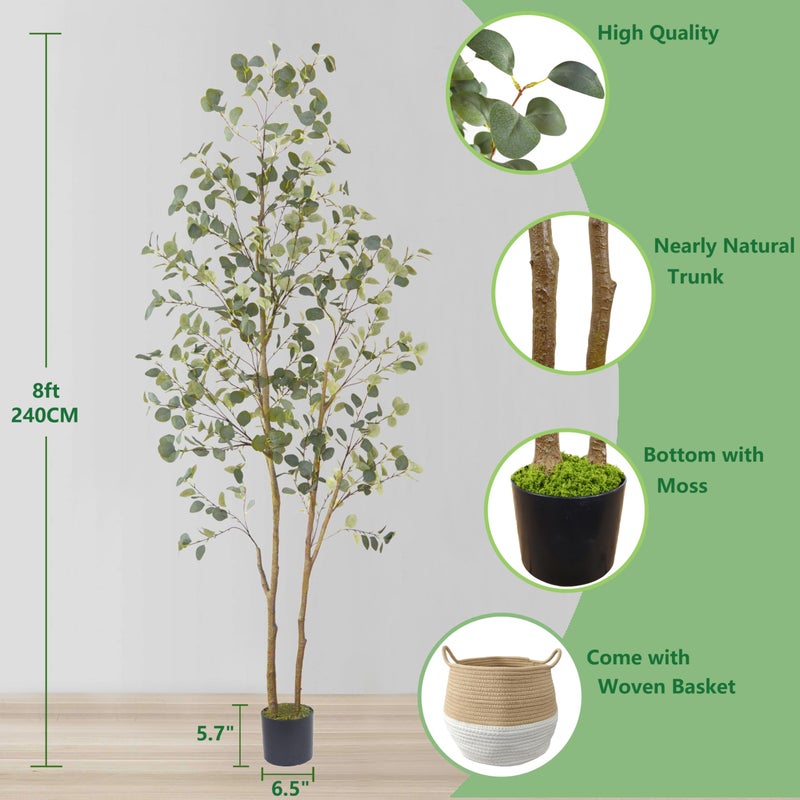 Warmplants Artificial Eucalyptus Tree, 8ft Large Fake Silk Leaves Eucalyptus Plant with Basket, 96â€ Faux Tree for Home Office Livingroom Floor Decor Indoor Outdoor - Image 3