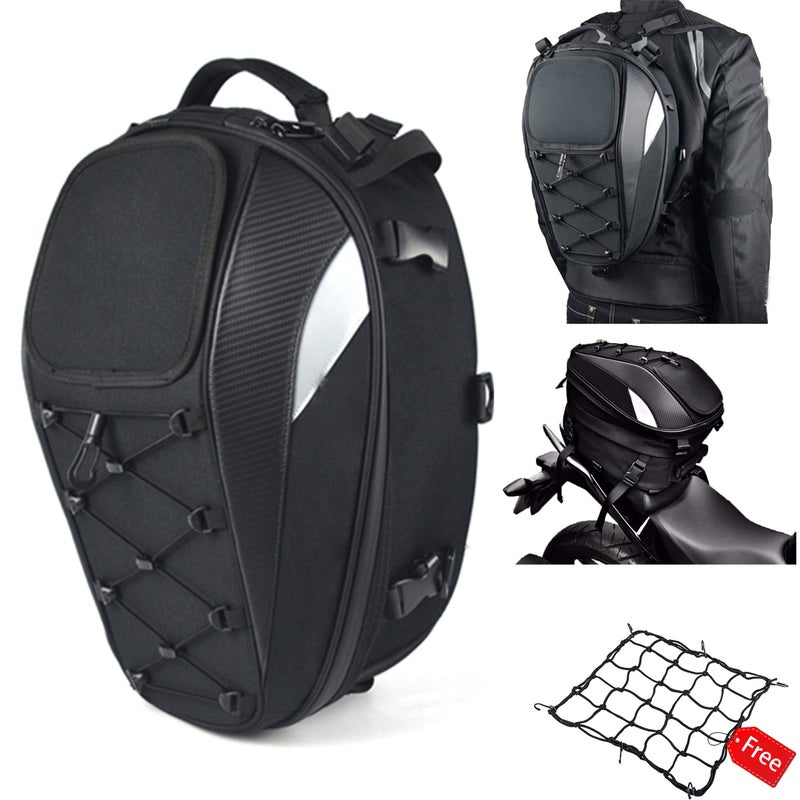 MIHUNTER Motorcycle TailSeat Bag Dual Use Waterproof Helmet Bag with Extra Cargo Net