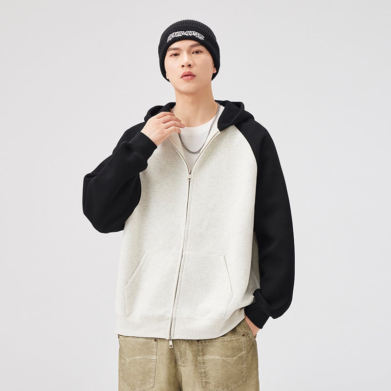 Contrast Color Stitching Hooded Cardigan Japanese-Style Loose Comfortable Casual All-Match 2024 Trendy Brand Men'S And Women'S Sweater Jacket - Image 3