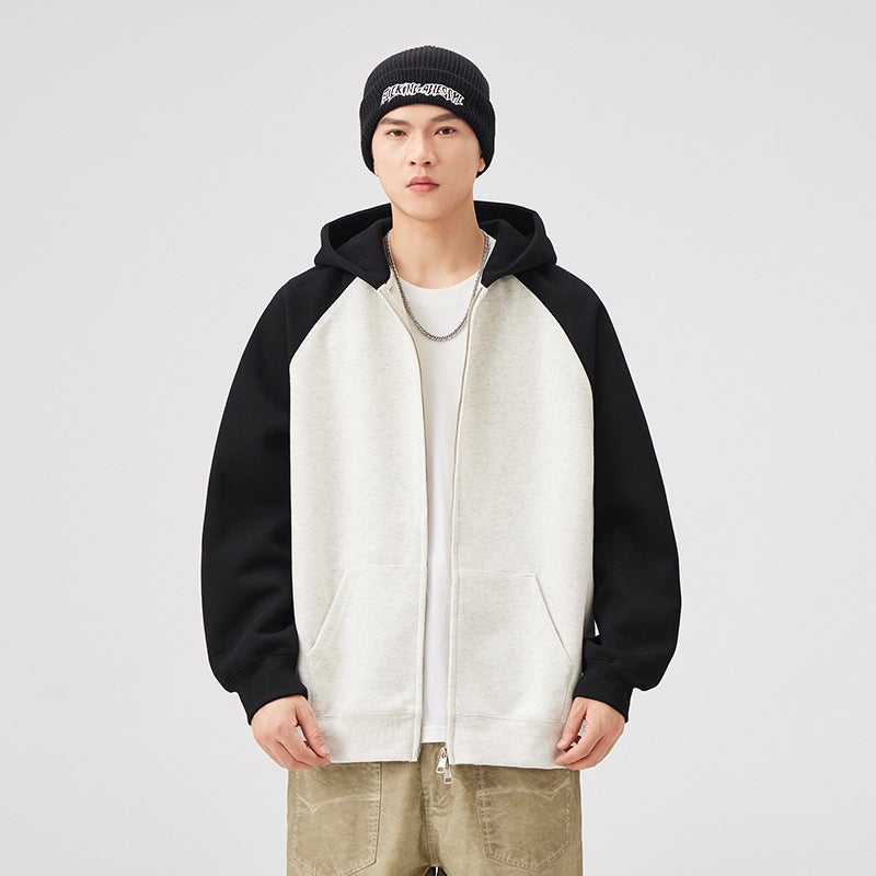 Contrast Color Stitching Hooded Cardigan Japanese-Style Loose Comfortable Casual All-Match 2024 Trendy Brand Men'S And Women'S Sweater Jacket - Image 2