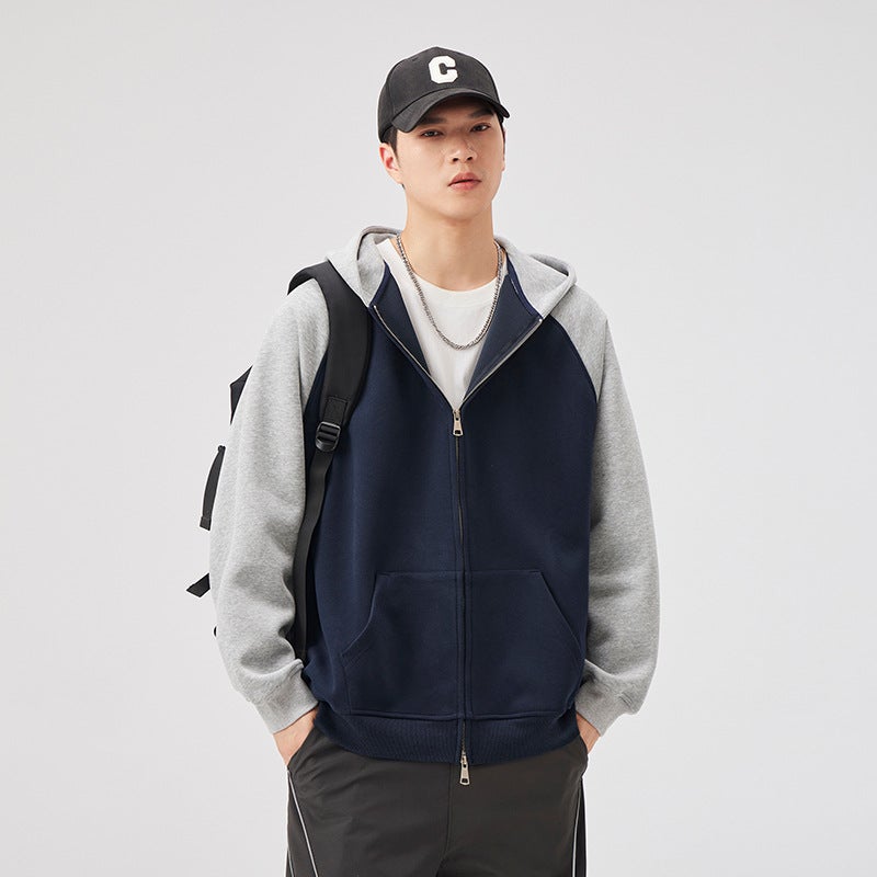 Contrast Color Stitching Hooded Cardigan Japanese-Style Loose Comfortable Casual All-Match 2024 Trendy Brand Men'S And Women'S Sweater Jacket - Image 5