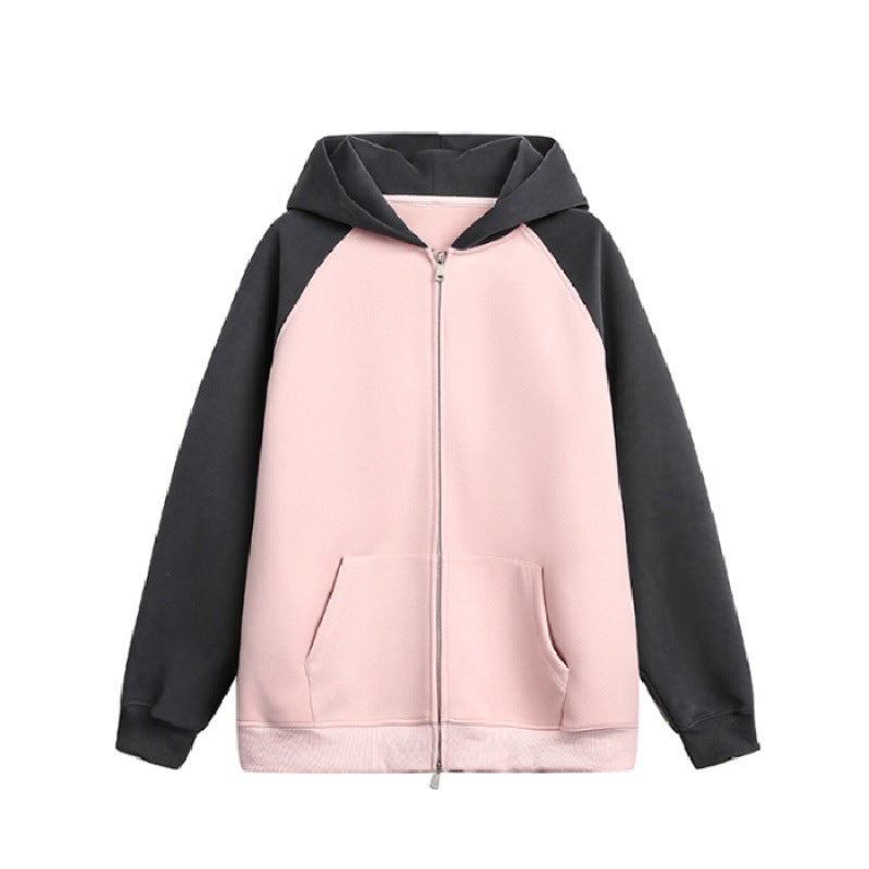 Contrast Color Stitching Hooded Cardigan Japanese-Style Loose Comfortable Casual All-Match 2024 Trendy Brand Men'S And Women'S Sweater Jacket - Image 1
