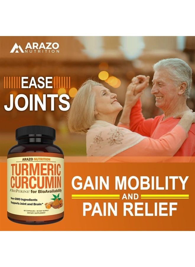 Arazo Nutrition Turmeric Curcumin with BioPerine 1300mg with Black Pepper - Joint Support Nutritional Supplements - 100% Herbal Tumeric Root Capsules  - Image 5