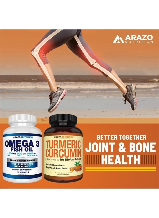 Arazo Nutrition - Turmeric Curcumin with BioPerine 1300mg with Black Pepper - Joint Support Nutritional Supplements - 100% Herbal Tumeric Root Capsules - Image 1