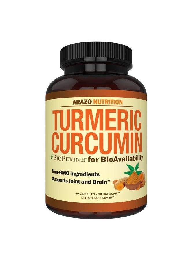 Arazo Nutrition Turmeric Curcumin with BioPerine 1300mg with Black Pepper - Joint Support Nutritional Supplements - 100% Herbal Tumeric Root Capsules  - Image 1