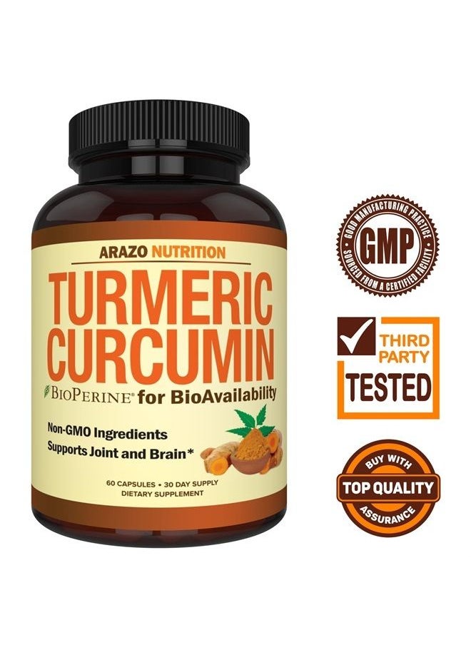Arazo Nutrition Turmeric Curcumin with BioPerine 1300mg with Black Pepper - Joint Support Nutritional Supplements - 100% Herbal Tumeric Root Capsules  - Image 2