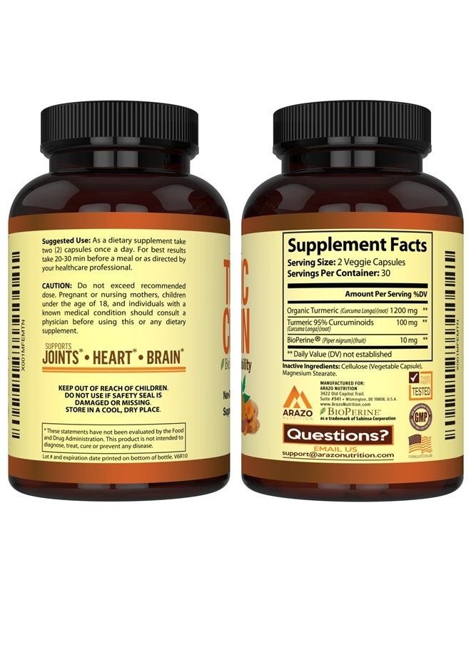 Arazo Nutrition Turmeric Curcumin with BioPerine 1300mg with Black Pepper - Joint Support Nutritional Supplements - 100% Herbal Tumeric Root Capsules  - Image 3