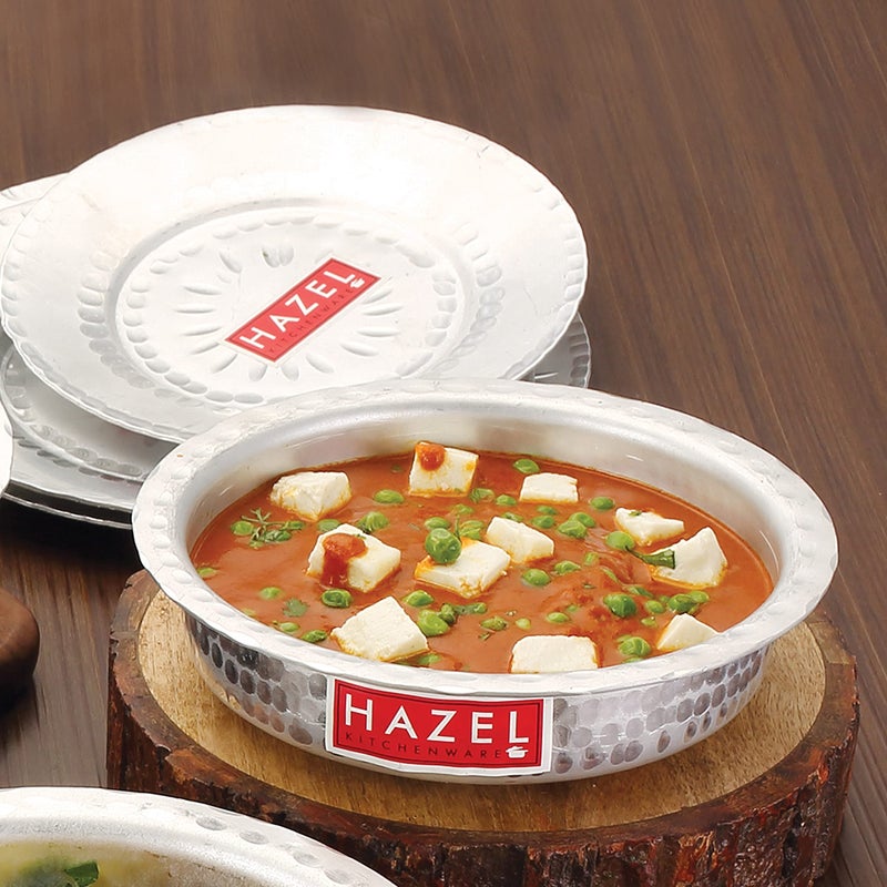 Hazel وعاء هازيل من الألمنيوم لانغدي مع غطاء بتصميم مطروق قاع دائري للأواني الغليان، 20 سم، 900 مل فضي - Image 2