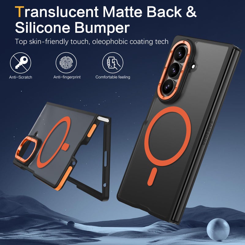 BENTOBEN Magnetic for Samsung Galaxy Z Fold 7 Case 2025 [Compatible with Magsafe] [Military-Grade Protection] Matte Slim Anti-Slip Anti-Yellow Women Men Phone Cases for Z Fold 7 8.0", Orange/Black - Image 3