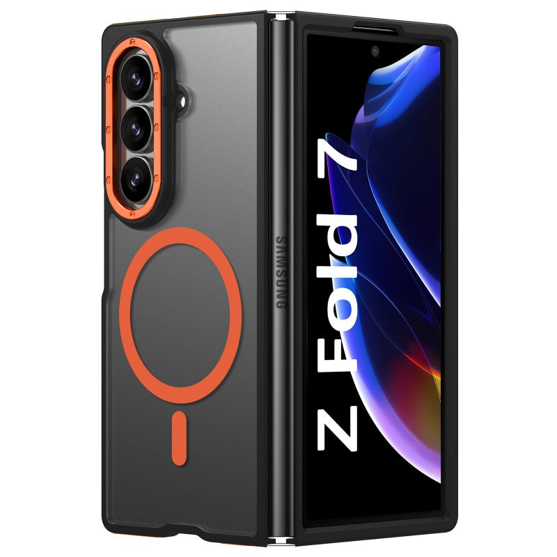 BENTOBEN Magnetic for Samsung Galaxy Z Fold 7 Case 2025 [Compatible with Magsafe] [Military-Grade Protection] Matte Slim Anti-Slip Anti-Yellow Women Men Phone Cases for Z Fold 7 8.0", Orange/Black - Image 1