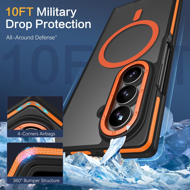 BENTOBEN Magnetic for Samsung Galaxy Z Fold 7 Case 2025 [Compatible with Magsafe] [Military-Grade Protection] Matte Slim Anti-Slip Anti-Yellow Women Men Phone Cases for Z Fold 7 8.0", Orange/Black - Image 4