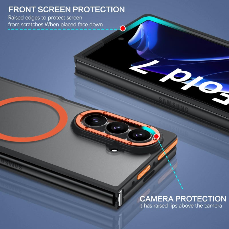 BENTOBEN Magnetic for Samsung Galaxy Z Fold 7 Case 2025 [Compatible with Magsafe] [Military-Grade Protection] Matte Slim Anti-Slip Anti-Yellow Women Men Phone Cases for Z Fold 7 8.0", Orange/Black - Image 5