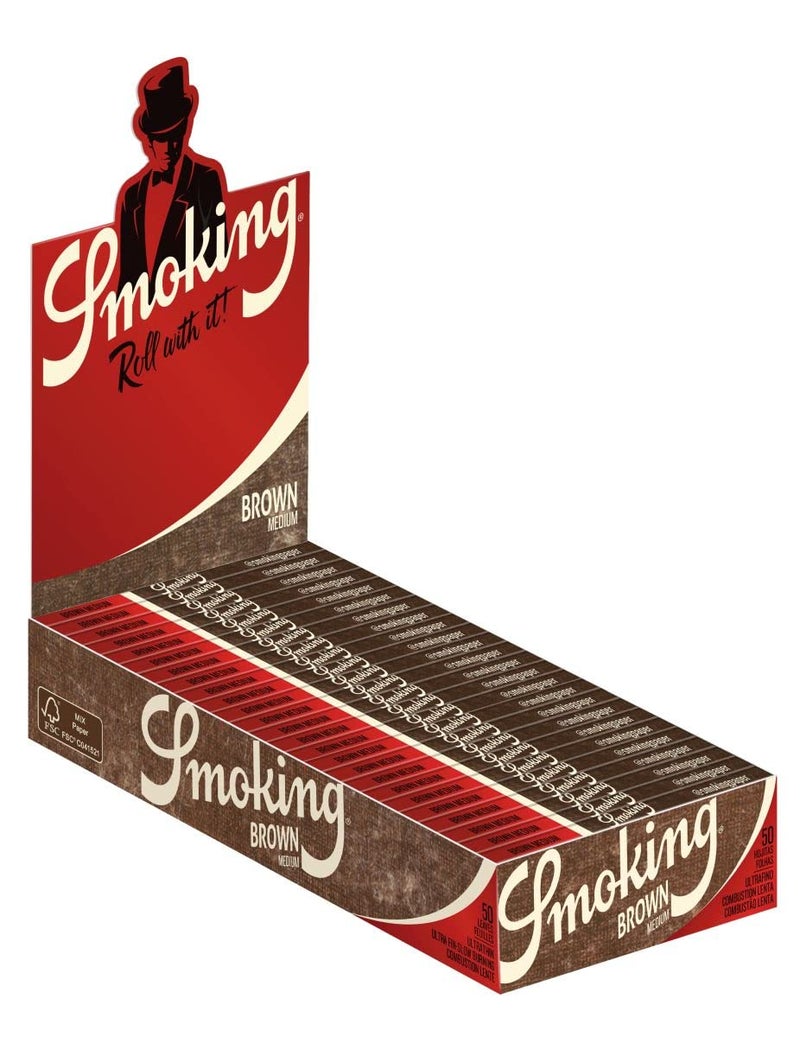 Smoking Brand Rolling Paper - Brown Unbleached - 1 1/4 Full Box - Image 1