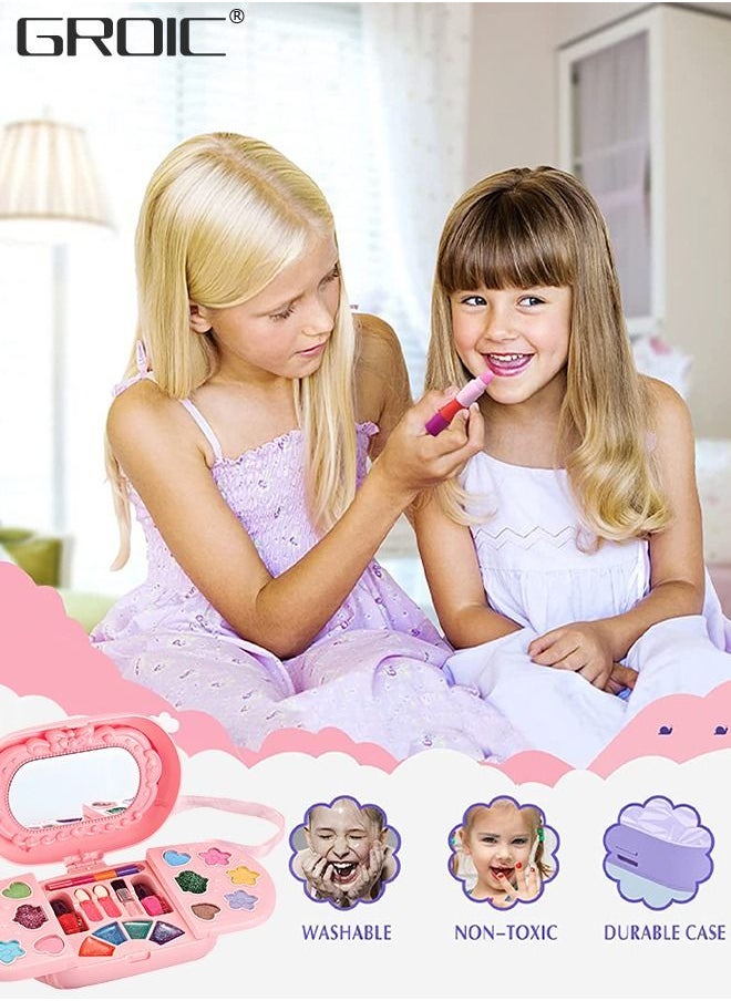 GROIC - 21 PCS Kids Makeup Kit Washable Makeup Kit, Girl Toys Real Cosmetic Makeup Set with Rotating Case, Safe & Non-Toxic Makeup Toy Set Pretend Makeup Beauty Portable Makeup Camera Box Kit - Image 1