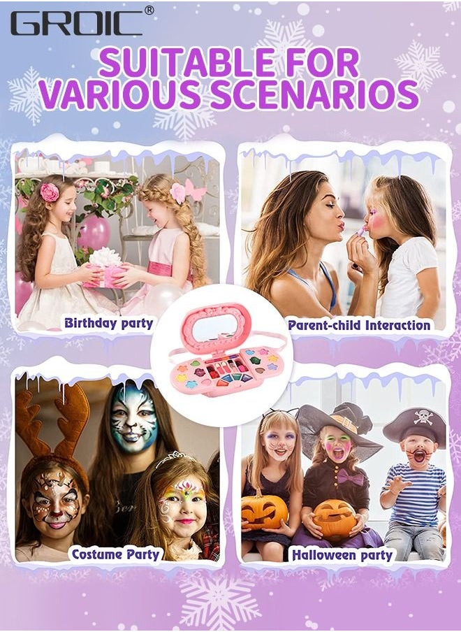 GROIC - 21 PCS Kids Makeup Kit Washable Makeup Kit, Girl Toys Real Cosmetic Makeup Set with Rotating Case, Safe & Non-Toxic Makeup Toy Set Pretend Makeup Beauty Portable Makeup Camera Box Kit - Image 1