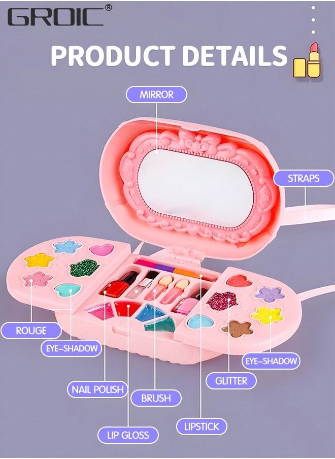 GROIC - 21 PCS Kids Makeup Kit Washable Makeup Kit, Girl Toys Real Cosmetic Makeup Set with Rotating Case, Safe & Non-Toxic Makeup Toy Set Pretend Makeup Beauty Portable Makeup Camera Box Kit - Image 1