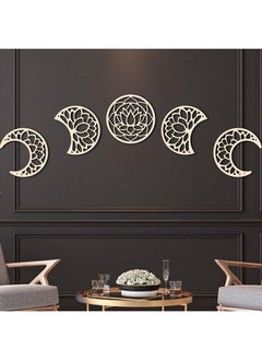 Generic Moon Phase Wall Hanging 5PCS Hollowed Lotus Decor Art Boho Wooden Phases Decoration Modern for Bedroom Office Background Props Generic  - Image 1