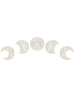 Generic Moon Phase Wall Hanging 5PCS Hollowed Lotus Decor Art Boho Wooden Phases Decoration Modern for Bedroom Office Background Props Generic  - Image 4
