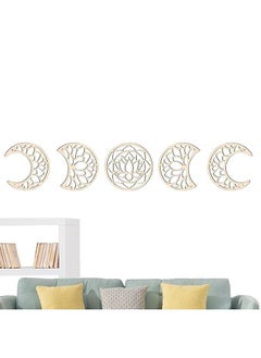 Generic Moon Phase Wall Hanging 5PCS Hollowed Lotus Decor Art Boho Wooden Phases Decoration Modern for Bedroom Office Background Props Generic  - Image 3