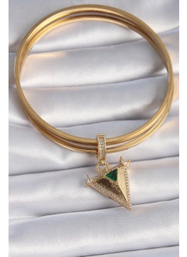 Brass Gold Color Zircon Stone 3D Triangle Model Ajda Charm [ tek]